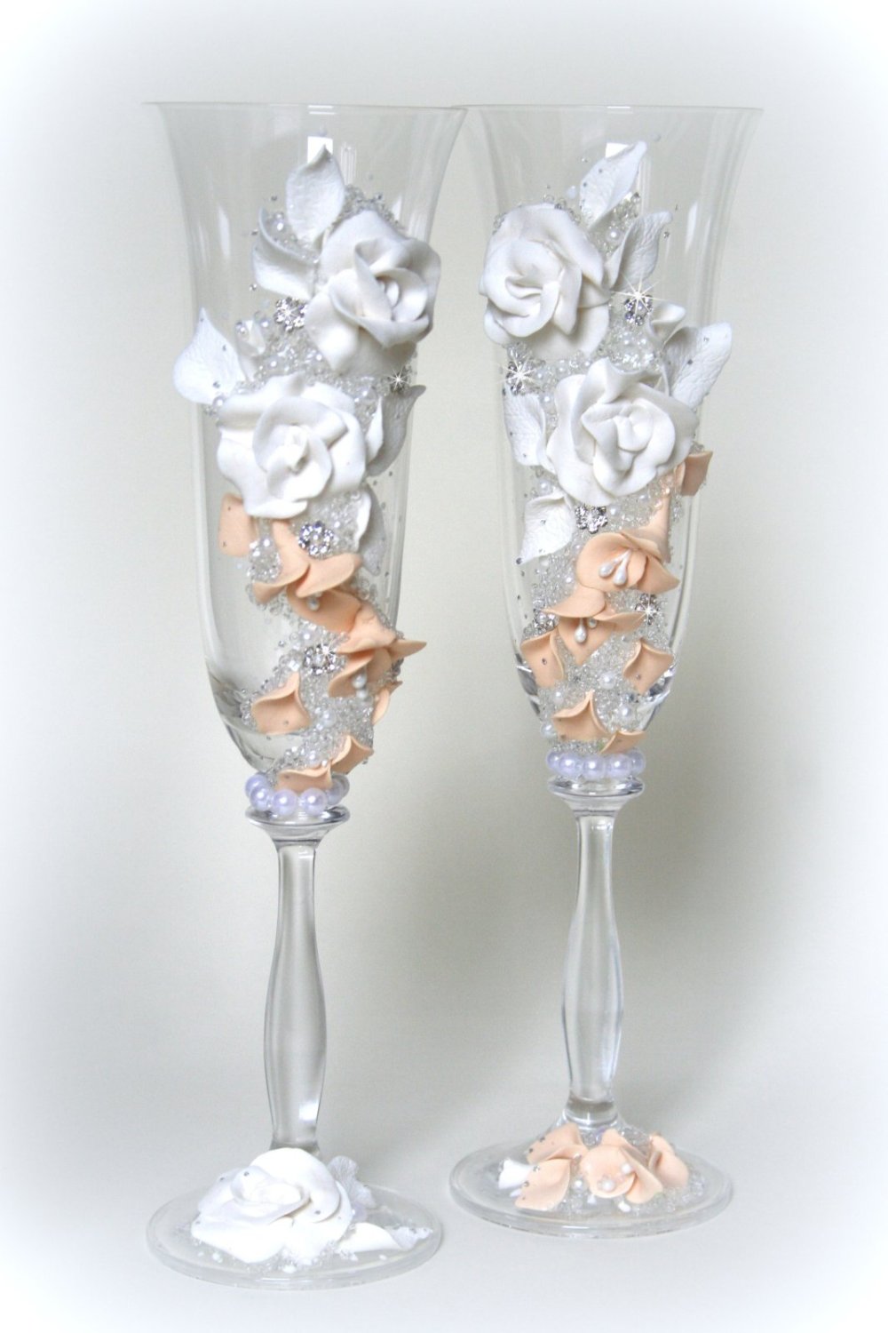 Свадебные бокалы&nbsp;Свадебные аксессуары ручной работы.Лепка,роспись. : 