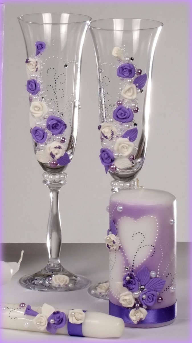 Свадебные бокалы&nbsp;Свадебные аксессуары ручной работы.Лепка,роспись. : 